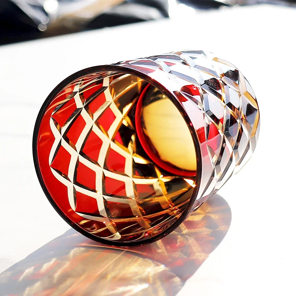Hand Cut Edo Kiriko Crystal Whiskey Tumbler Double Old Fashioned Wine Glass Unique Mouth Blown Barware with Gift Box