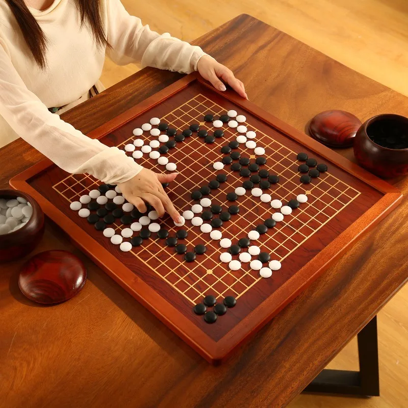 Solid Mahogany 2-in-1 Game Board, Yunzi Stones for Go and Chinese Xiangqi, Adult Kids Game Set