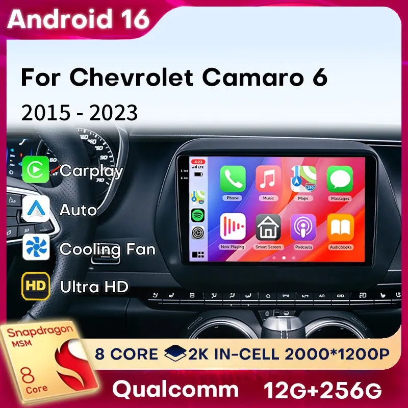 Wireless CarPlay Android Auto For Chevrolet Camaro 6 2015-2023 Android 16 8 Core Player Stereo Head Unit QLED 4G 2 DIN Autoradio