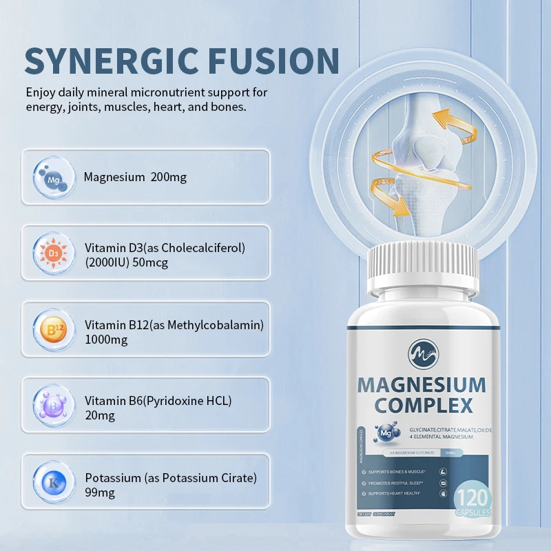 Magnesium Complex Capsules with 4 Magnesiums: Citrate, Glycinate, Gluconate and Magnesium Oxide Dietary Supplement