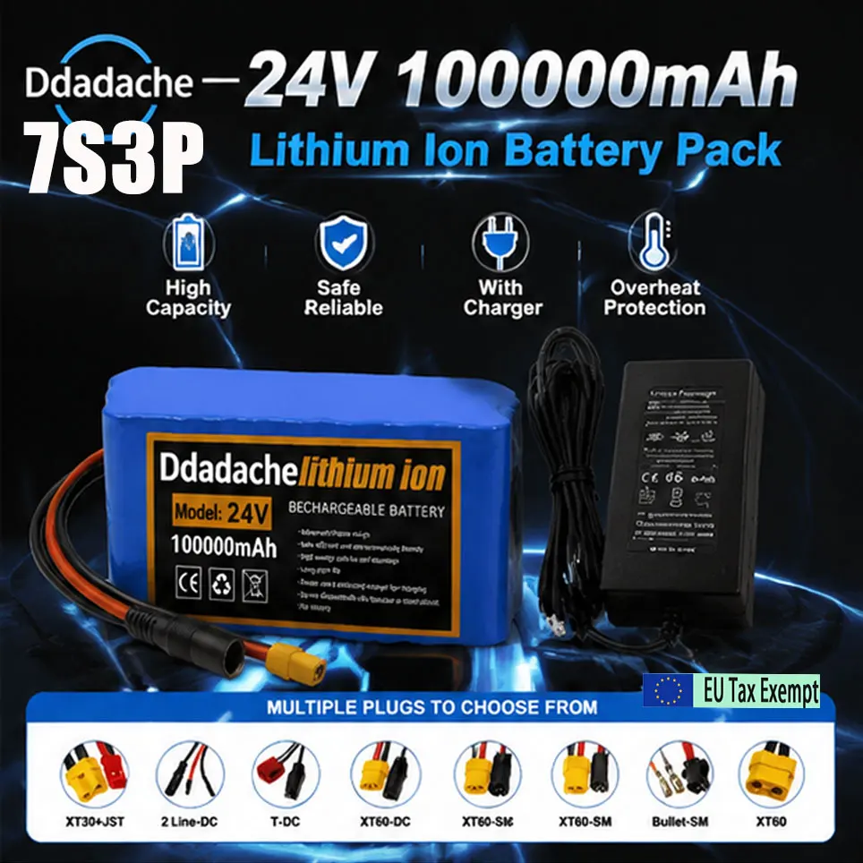 Image of 24V 100Ah 7S3P 18650 Wiederaufladbarer Lithium-Akku EU-Lokallager Mit 29,4V 2A Ladegerät Ersatzakku für E-Bike Elektroroller Moped
