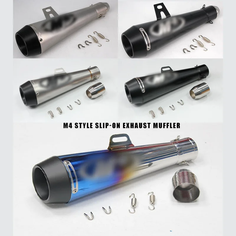 M4 Style Slip-on Exhaust Muffler Motorcycle Performance Racing Cat Bypass Pipe Black/Chrome