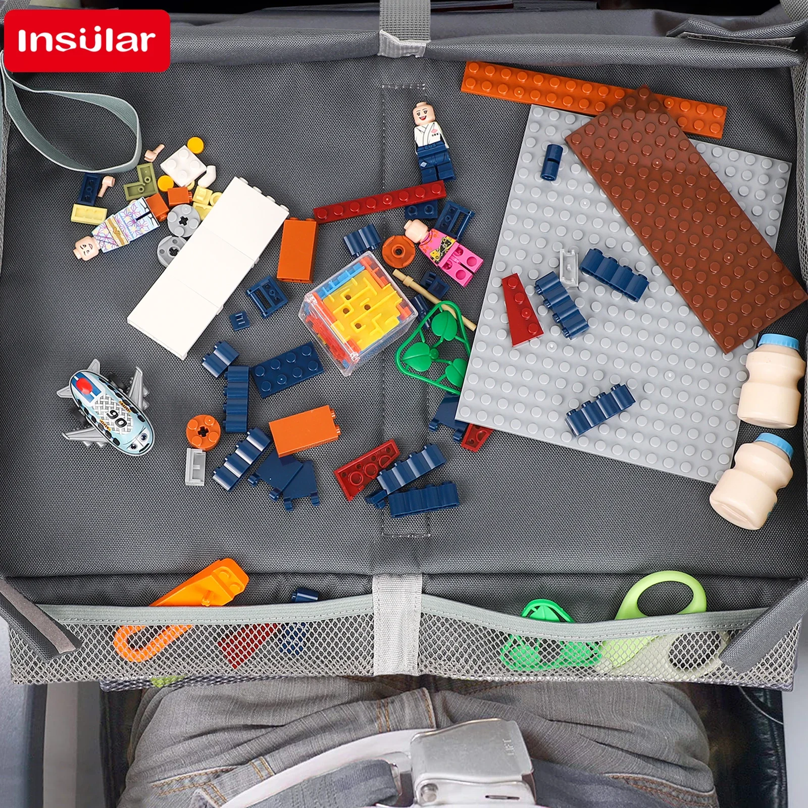 INSULAR Kids Car Seat Travel Tray, Waterproof Stroller Accessory, Toddler Play Table Organizer with Snack Tray and Cup Holder view 6