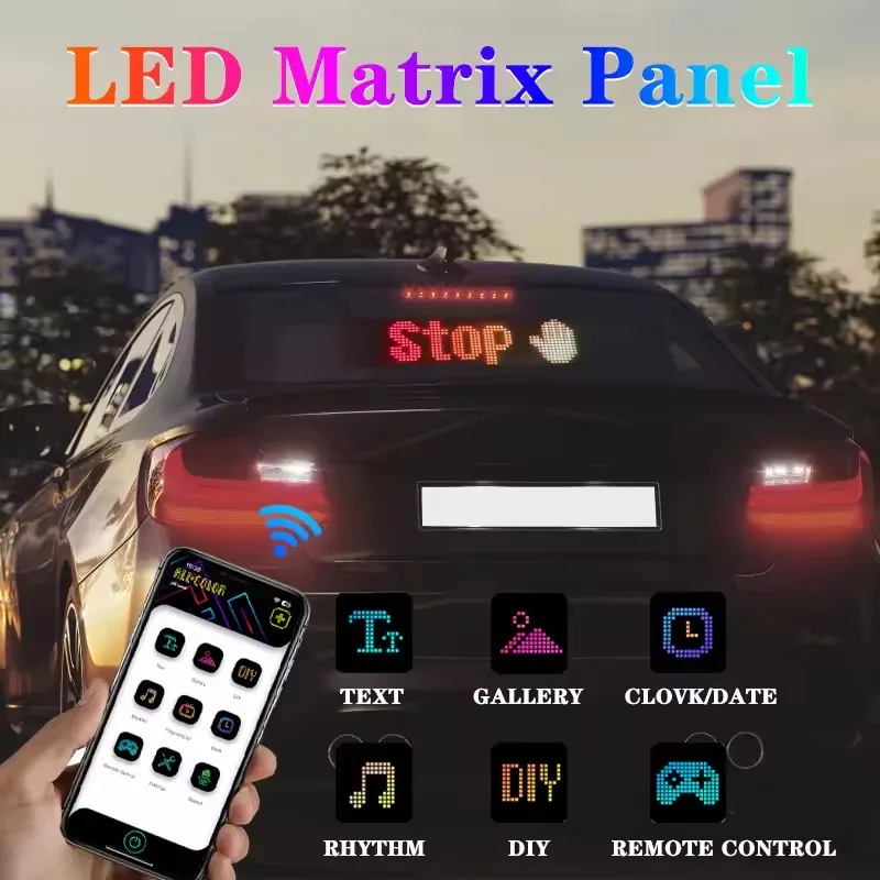 RGB LED Matrix Pixel Logo Lamp for Cars Scrolling Advertising LED Panel Flexible Display Light DIY Custom Text Pattern USB Light