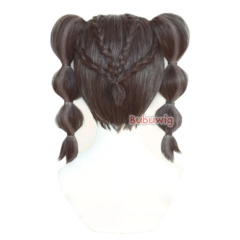 Bubuwig cabelo sintético genshin impacto eremite deserto clearwater cosplay perucas 30cm curto marrom rabo de cavalo perucas resistente ao calor