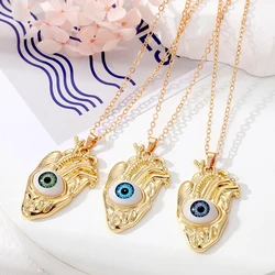 Gold Color Evil Eye Human Heart Organ Necklaces For Women Couple Lovers Friend Turkish Blue Eye Clavicle Chains Wedding Jewelry