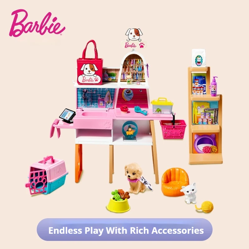 Zestaw dla lalek Barbie - sklep zoologiczny, zabawna profesjonalna zabawa, bogate akcesoria, modne dopasowania, DIY, dla dziewczynek, zabawka do zabawy w dom, prezent.