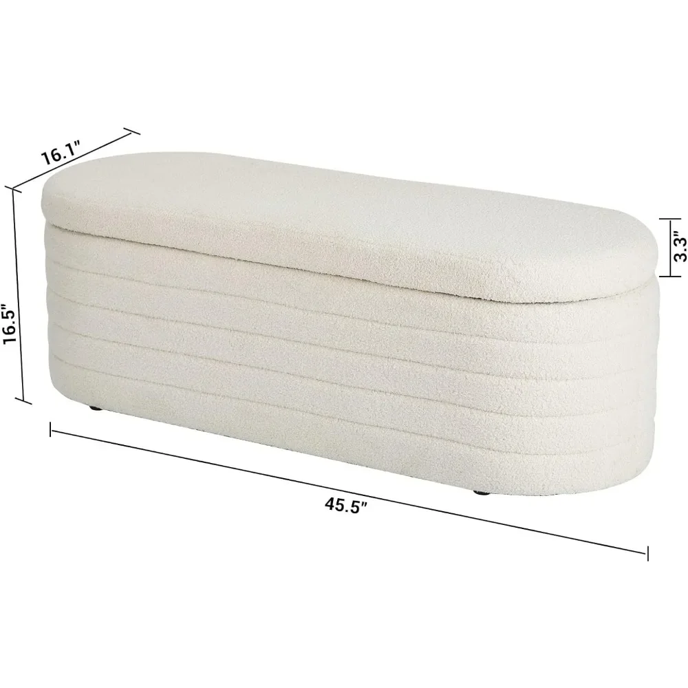 Teddy Storage Ottoman Bench Modern Upholstered Storage Bench Sherpa Window Entryway Benchs Oval White Ottoman Bench End of Bed