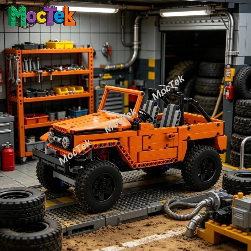 

MOC Orange Off-Road Truck Building Blocks Technic 4x4 Jeep Model Bricks Adult Collectible Set