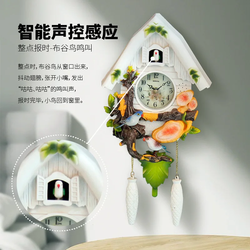 ساعة حائط الوقواق الرعوية في الساعة، ساعة غرفة المعيشة تعمل بالصوت للأطفال، الوقواق الأوروبي الأنيق وبليم #4