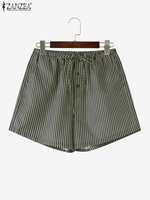 ZANZEA Woman 2025 Summer Striped Shorts Fashion Lightweight Elastic Waist Lace-Up Short Trousers Day Wear Casual Loose Bottoms