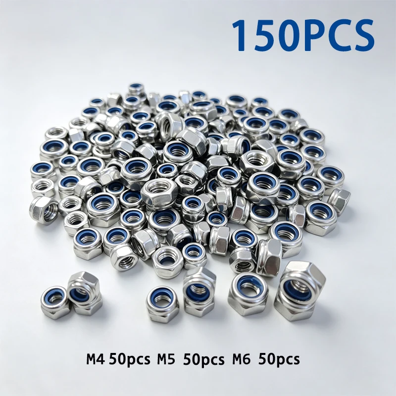 210/150pcs Stainless Steel Hex Lock Nuts, Anti-Slip Self-Locking M3-M8/M4-M6 Assortment for Industrial/Construction/Automotive