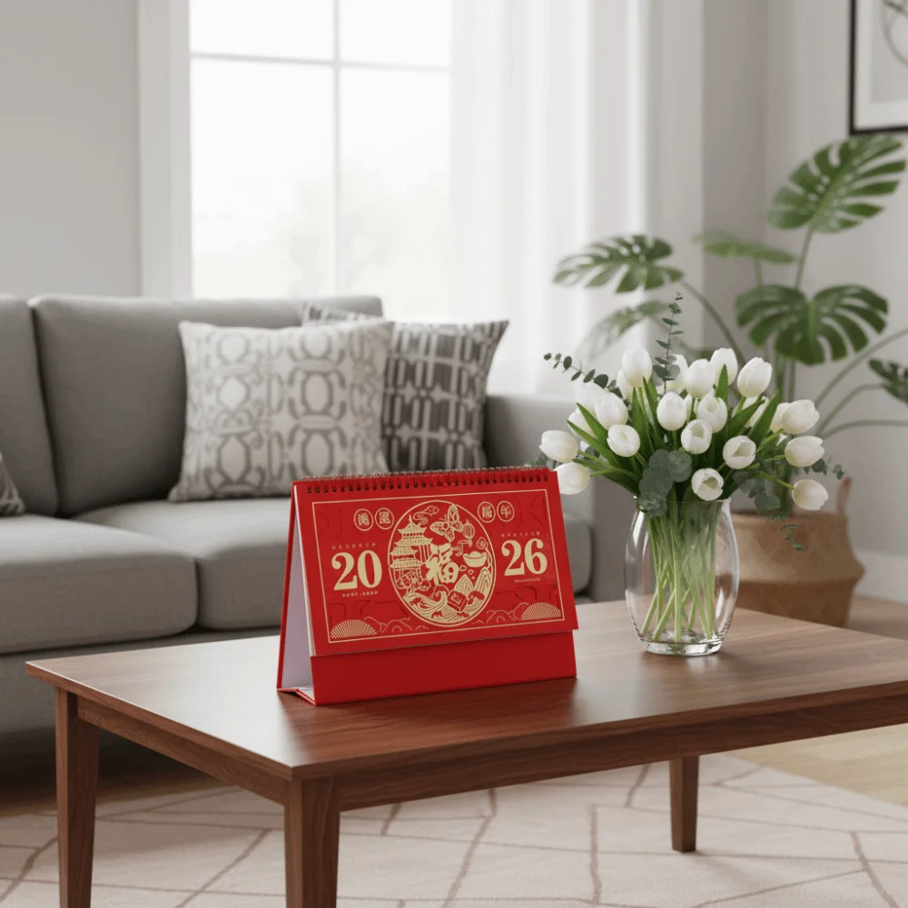 

Traditional Standing Flip Desk Calendar Zodiac Blessing Words Chinese Style Calendar Horse Year Business Planner New Year