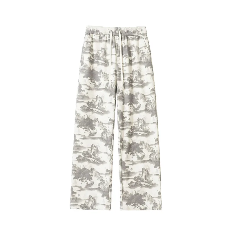 【Mirrordust】25 الشتاء حجم كبير النمط الصيني سروال قصير مبطن بالصوف الدافئة فضفاض مستقيم الساق بنطلون M-5X