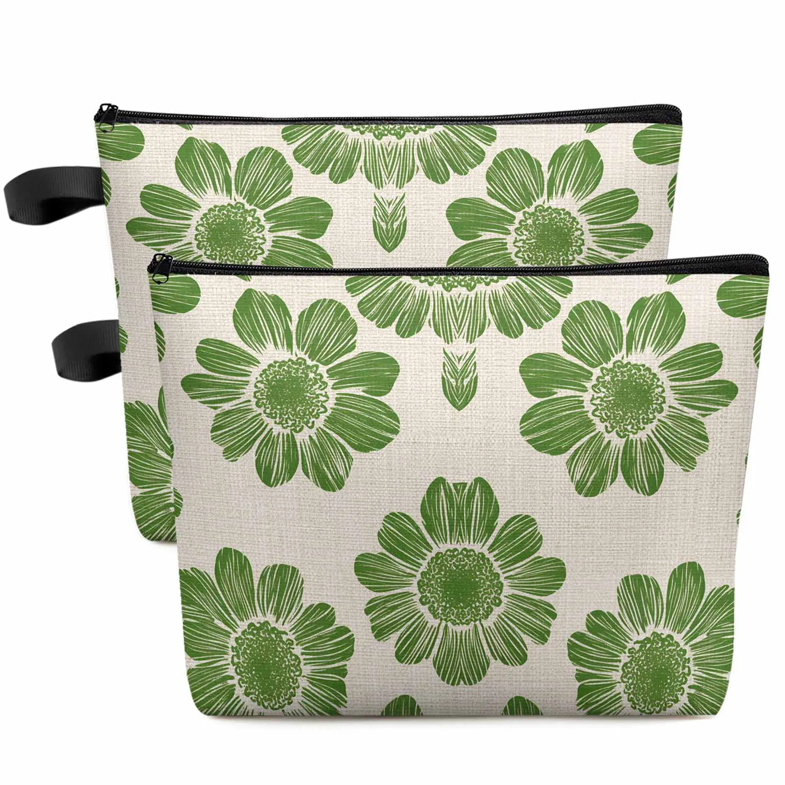 

Green Pastoral Linen Texture Large Capacity Travel Cosmetic Bag Portable Makeup Storage Pouch Women Waterproof Pencil Case