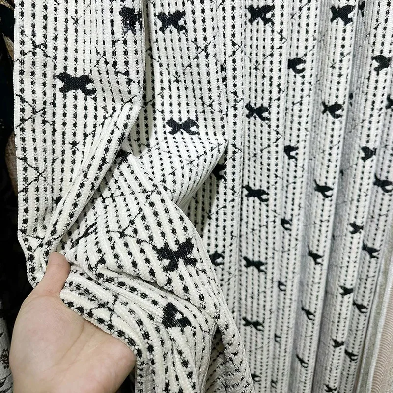 Black and White Dot Girl Bow Jacquard Thickened Blackout Curtains for Living Room Bedroom French Window Window Screen Customized