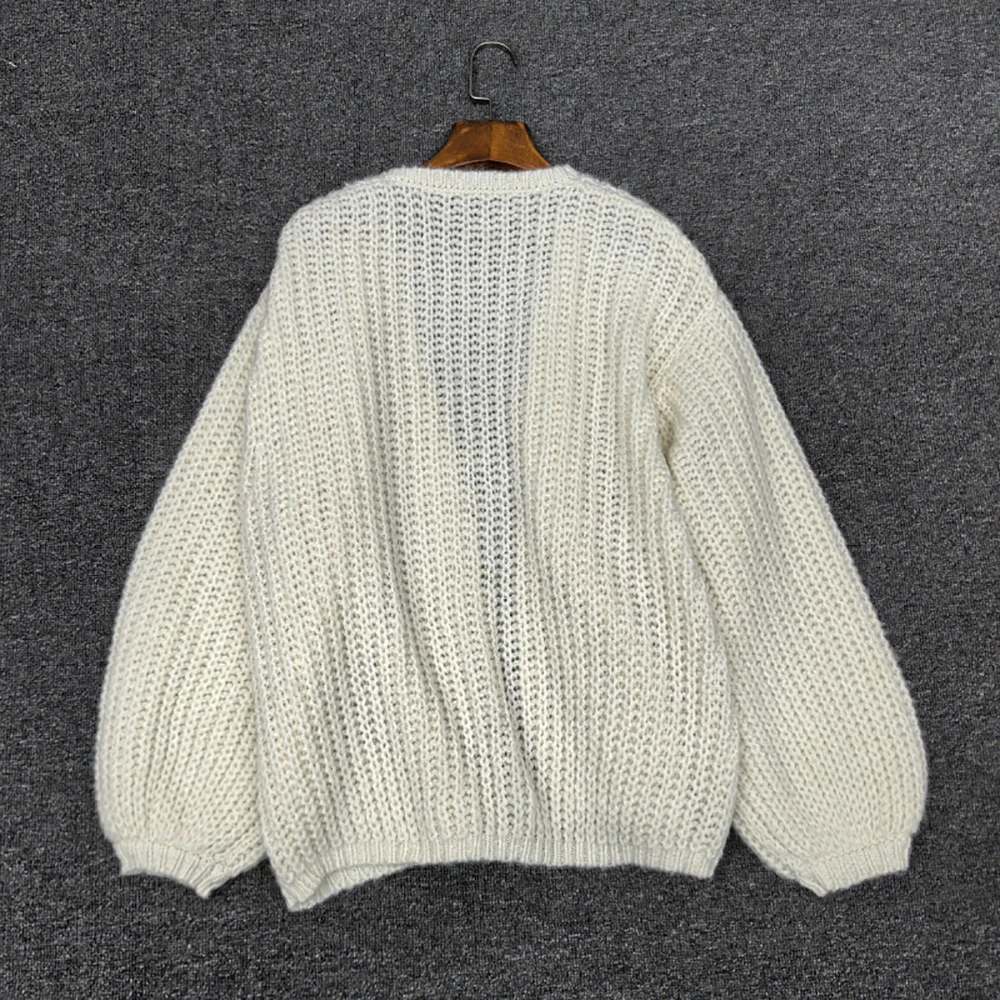 سترة نسائية من مزيج الصوف الموهير، سترة علوية متماسكة كبيرة الحجم مخرمة 2025 خريف/شتاء وصول جديد طراز Y2K #3