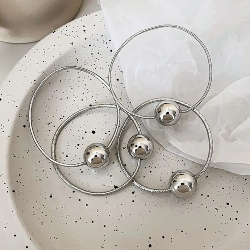 Luxury Sweet Headwear Silver Ball Elastic Band Women Girls Cute Hair Ties Ponytail Hair Rope Hair Accessories