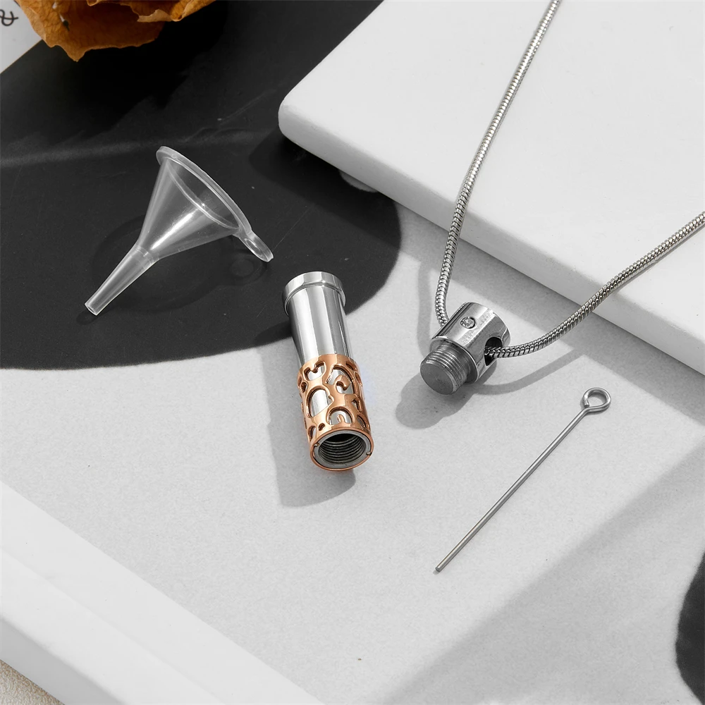 

Stainless Steel Cremation Pendant Necklace for Human Ashes - Waterproof Cylindrical Memorial Urn Jewelry, Keepsake for Loved