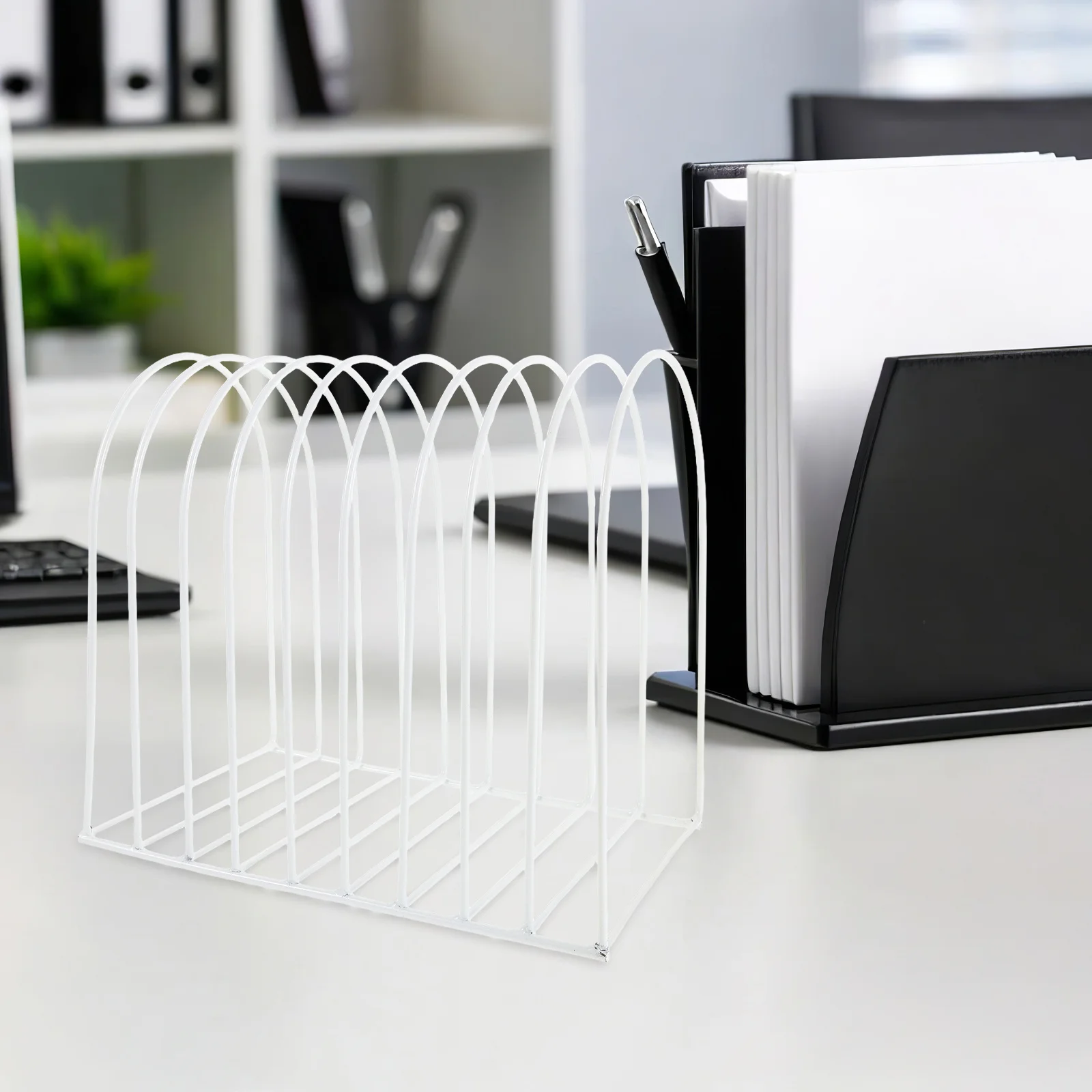 

Metal Vertical File Sorter Desktop Bookshelf Organizer Multi-Tier Wire Desk Book Rack Binder Organizer Office File Storage