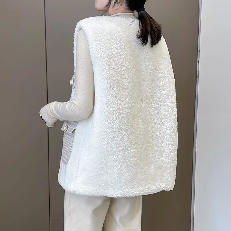 Women's Button-down Sleeveless Solid Color Pocket Thickened Vest Jacket V-neck Fashion Casual Cardigan Top