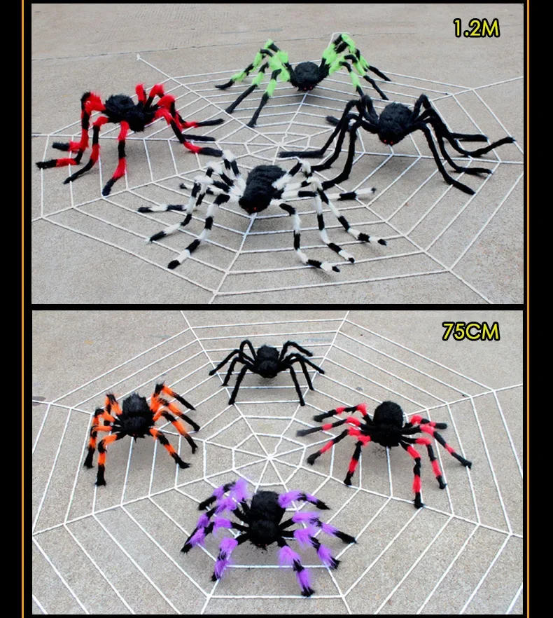 Riesiges rundes Spinnennetz und große haarige künstliche Spinne – gruselige Requisiten für Halloween-Dekorationen für Garten, Tür & Outdoor-Deko, Partygeschenke – Detail 12