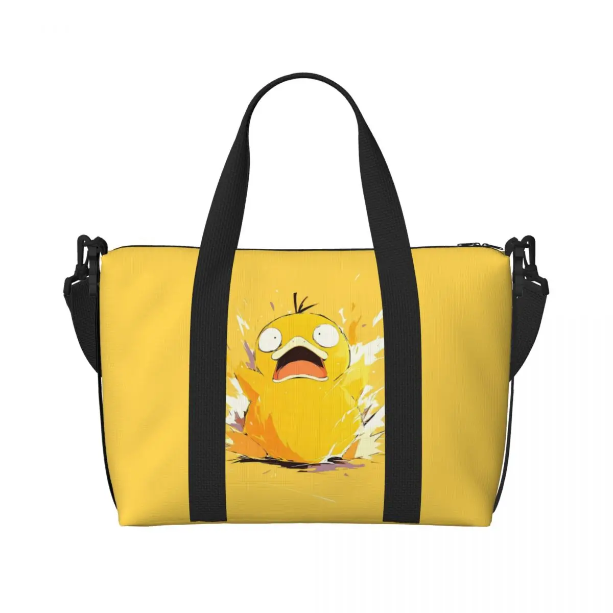 

Custom P-Psyducks Beach Tote Bag for Women Duck Anime Big Compartment Gym Beach Travel Bags