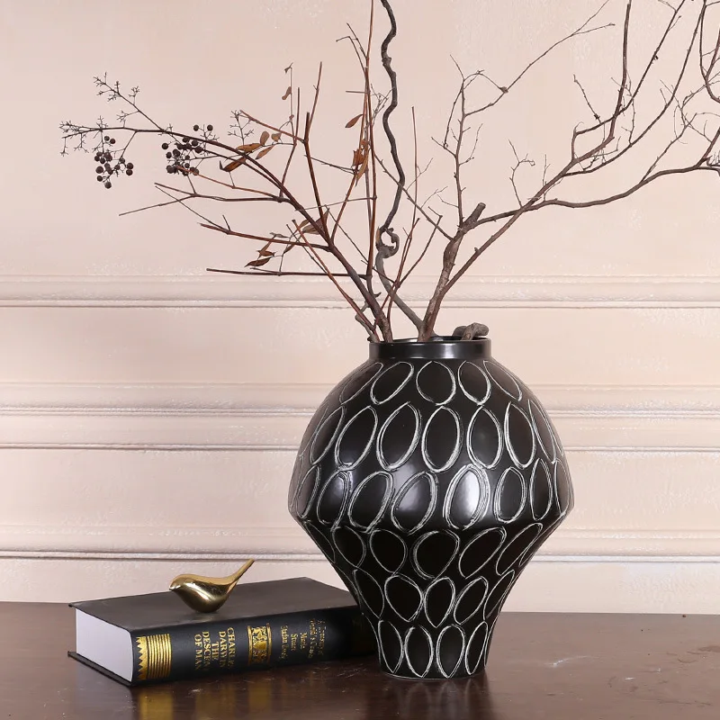 Black Vase Homestay Model Room Hotel Home Furnishing Dining Table Flower Circle Flower Arranger