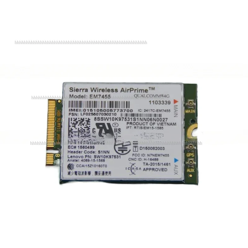 H+Zh EM7455 RV2 4G WWAN Letter ДЛЯ Lenovo Thinkpad L470 L560 L570 P40 P50 P51 P70 P71 T460 T460P T470 T570 X270 Series, P/N 01AX