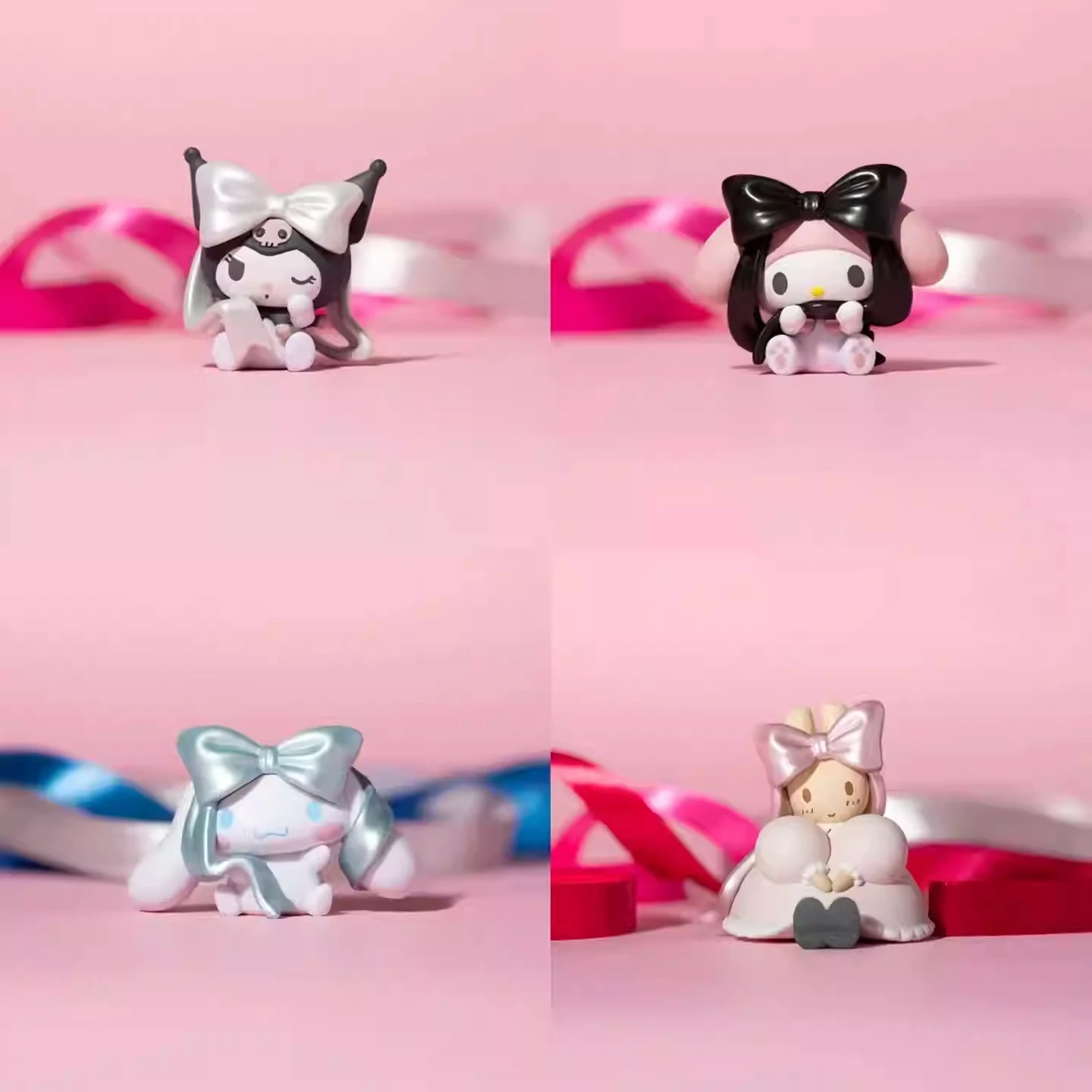 Sanrio Charaktere Ballett Schleife Design Melody Kuromi Cinnamoroll Mini Ornament Twisted Egg Set Actionfiguren Anime Peripheriespielzeug