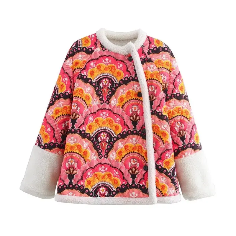 2024 Autunno delle nuove donne lungo Sve stampato cappotto di pelliccia di agnello pendolari design versatile casual allentato capispalla