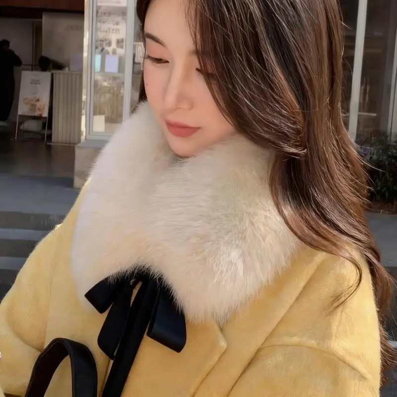 

Women Furry Fur Collar Faux Fox Fur Collar Shawl For Winter Coat Hood Fur Decor Plush Scarf Fashion Neck Warmer Coat Decor