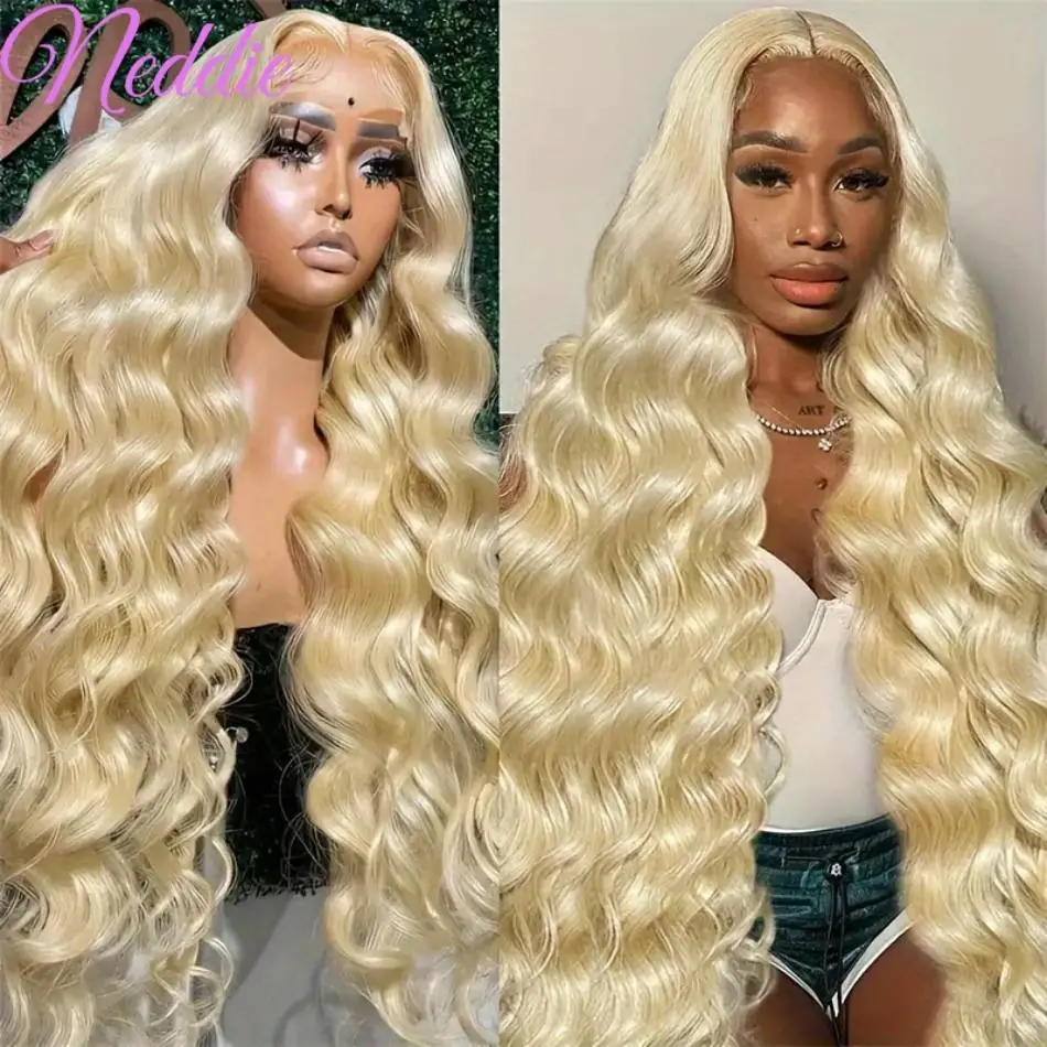 Wig pirang 613 HD renda Wig Frontal 13x6 gelombang tubuh Wig rambut manusia 30 inci Wig depan renda Brasil 13x4 transparan untuk wanita