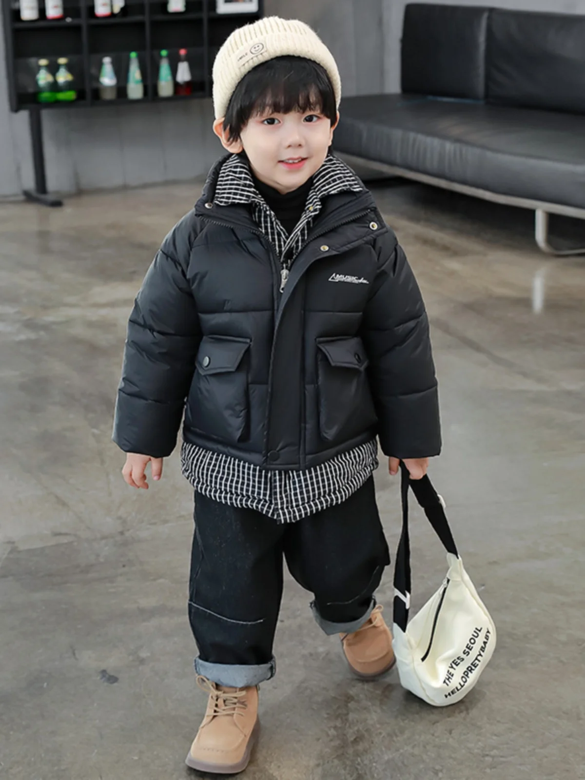 

Утепленная зимняя куртка для мальчиков в клетку, на хлопковом утеплителе, с воротником-стойкой, на молнии, повседневная, для подростков