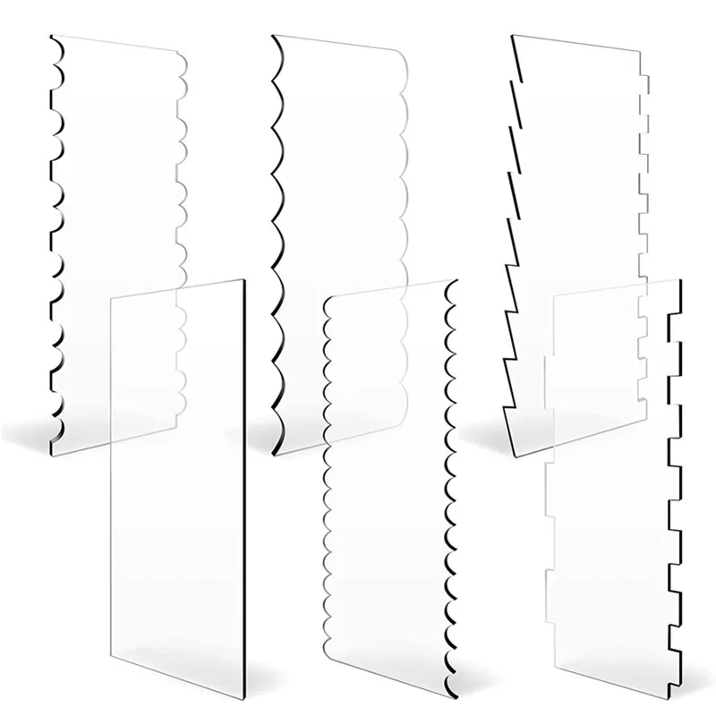 

6Pcs Acrylic Cake Scraper Smoother Clear Transparent Cream Comb Pastry Cutter for Icing Frosting Buttercream Decoration Tools