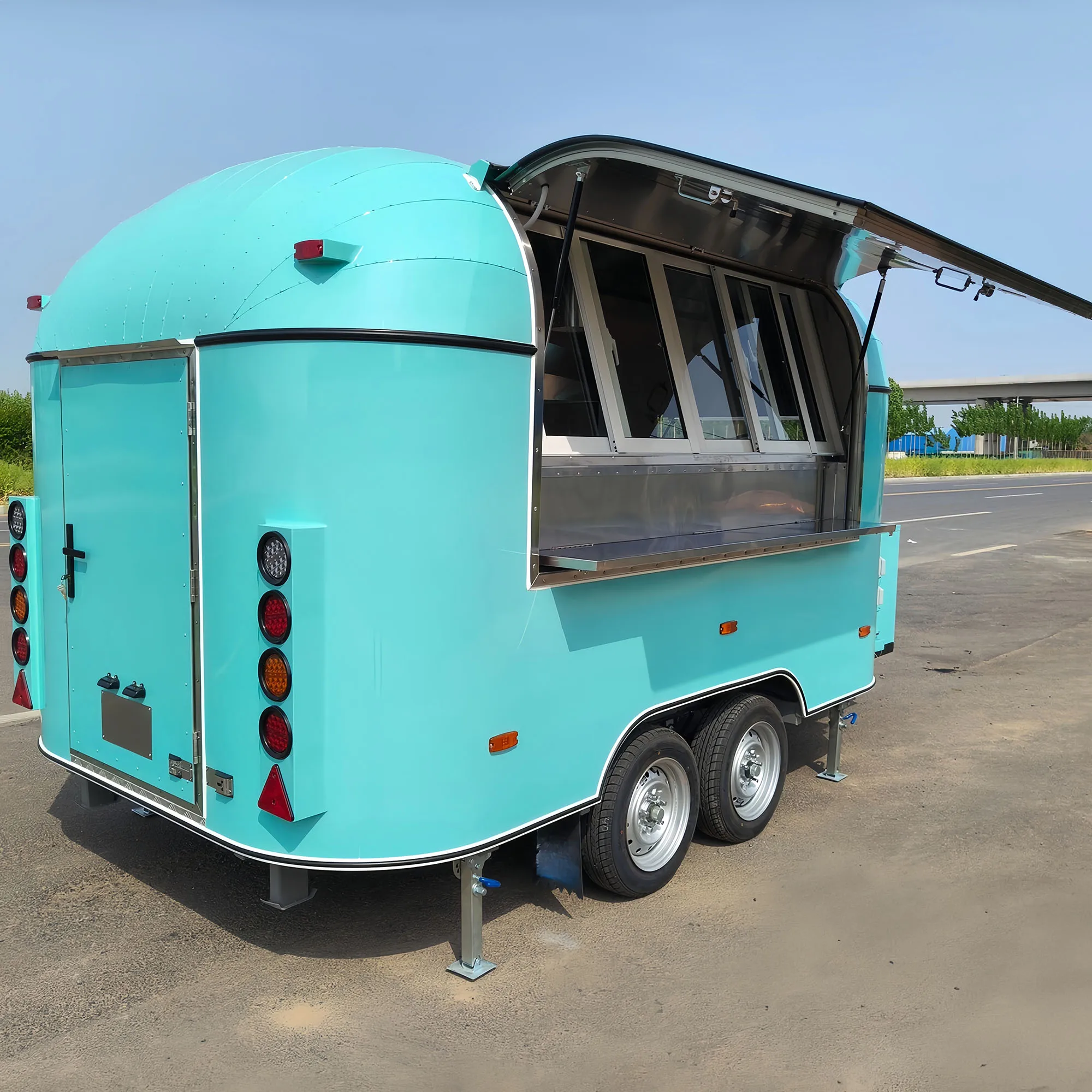 

Fast Food Truck with Snack Machine Waffle Candy Coffee Beer Tea Cart Fiberglass Hotdog Chips Food Trailer