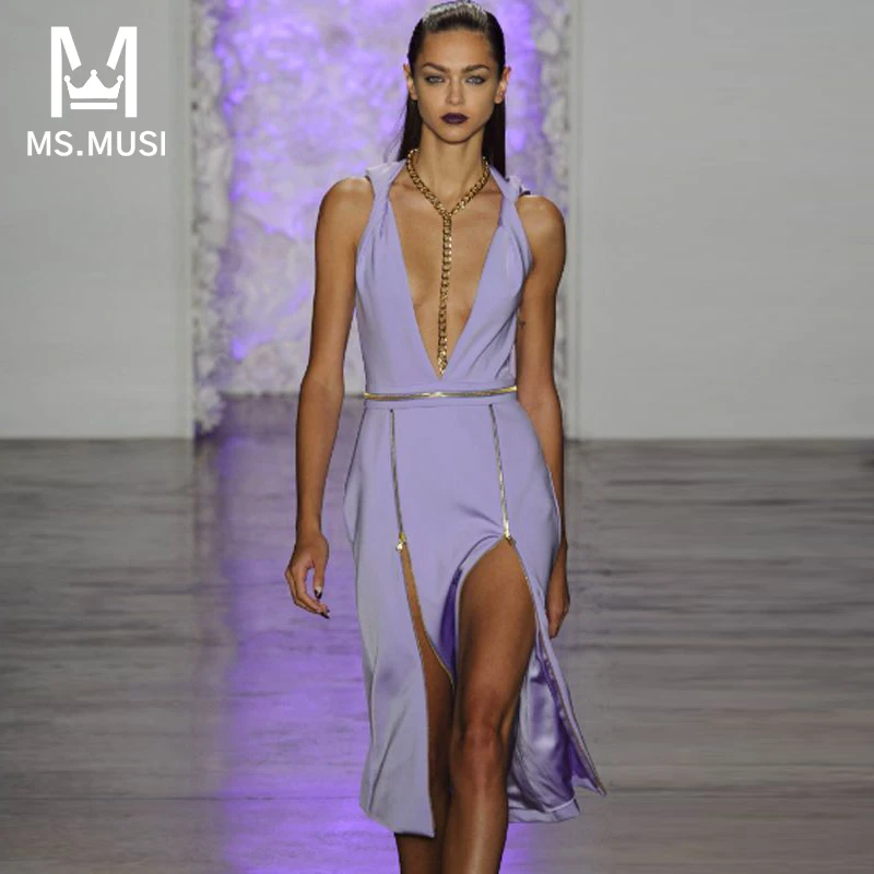 

MSMUSI 2024 New Fashion Women Sexy Deep V Strap Zipper Slit Sleeveless Bodycon Party Club Event Slim Chic Midi Dress Vestidos