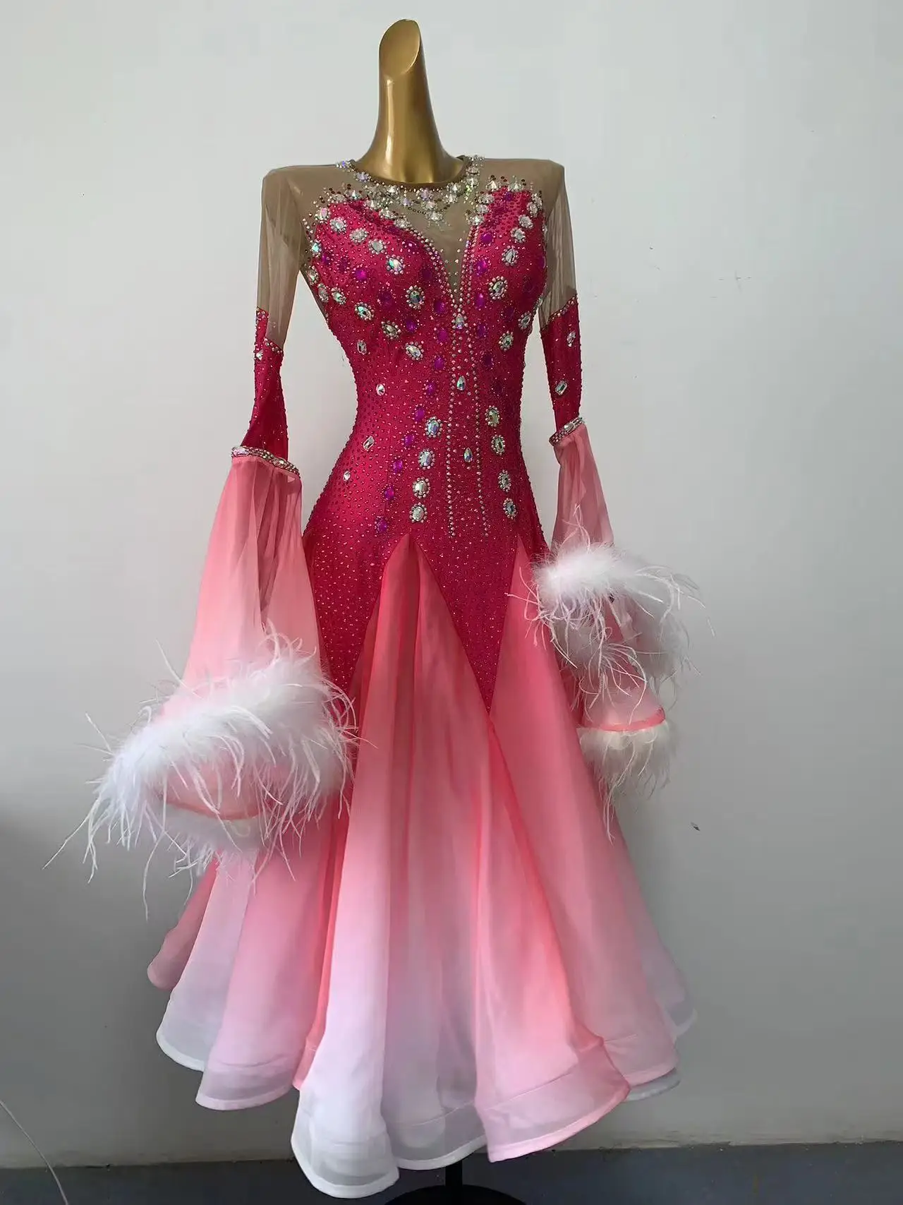 Traje de palco de dança latina, personalizado de alta qualidade feminino, saia vermelha moderna, dança de arte samba, fantasia de strass, vestido