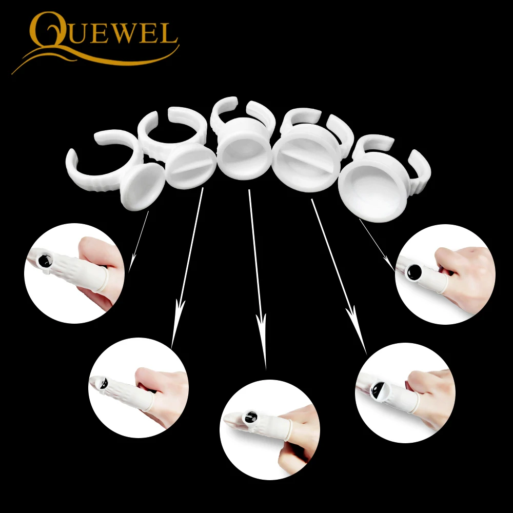 Quewel 100Pcs Kleber Ring Einweg Wimpern Verlängerung Kleber Finger Halter Ringe Tasse Tattoo Pigment Wimpern Werkzeug Großhandel