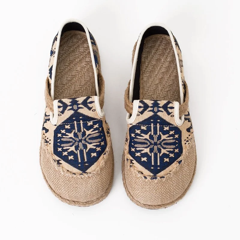 Embroidered Women Casual Linen Cotton Shoes Ladies Walking Flats Woman Driving Loafers  Size 35-42