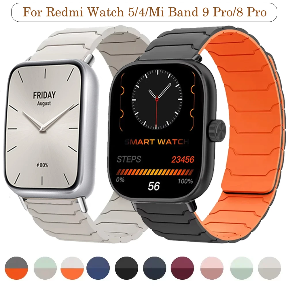 Cinturino magnetico in silicone per Redmi Watch 5/4 Sport Comodo cinturino per Xiaomi MiBand 9 Pro/8 Pro cinturino Correa