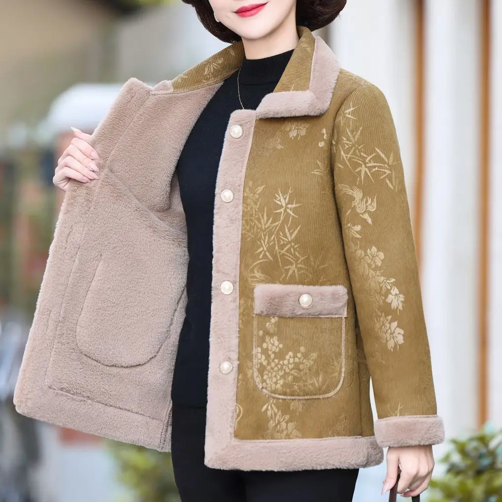 

Women Floral Print Slim Fit Cotton Jackect Inner Wear Thin Cotton Lined Warm Top Mom Winter Cotton Coat Button Causal Coat TS620