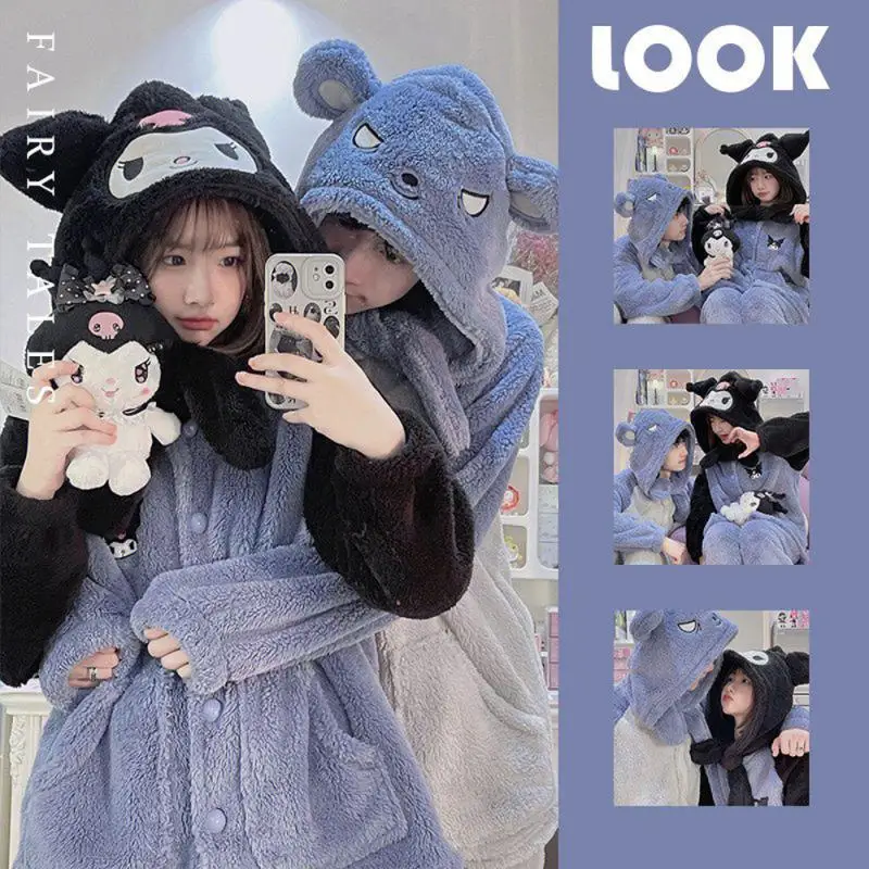 

Мультяшные пижамы Kuromi Sanrios Kawaii аниме плюшевая Домашняя одежда для сна осень зима парный костюм женский подарок