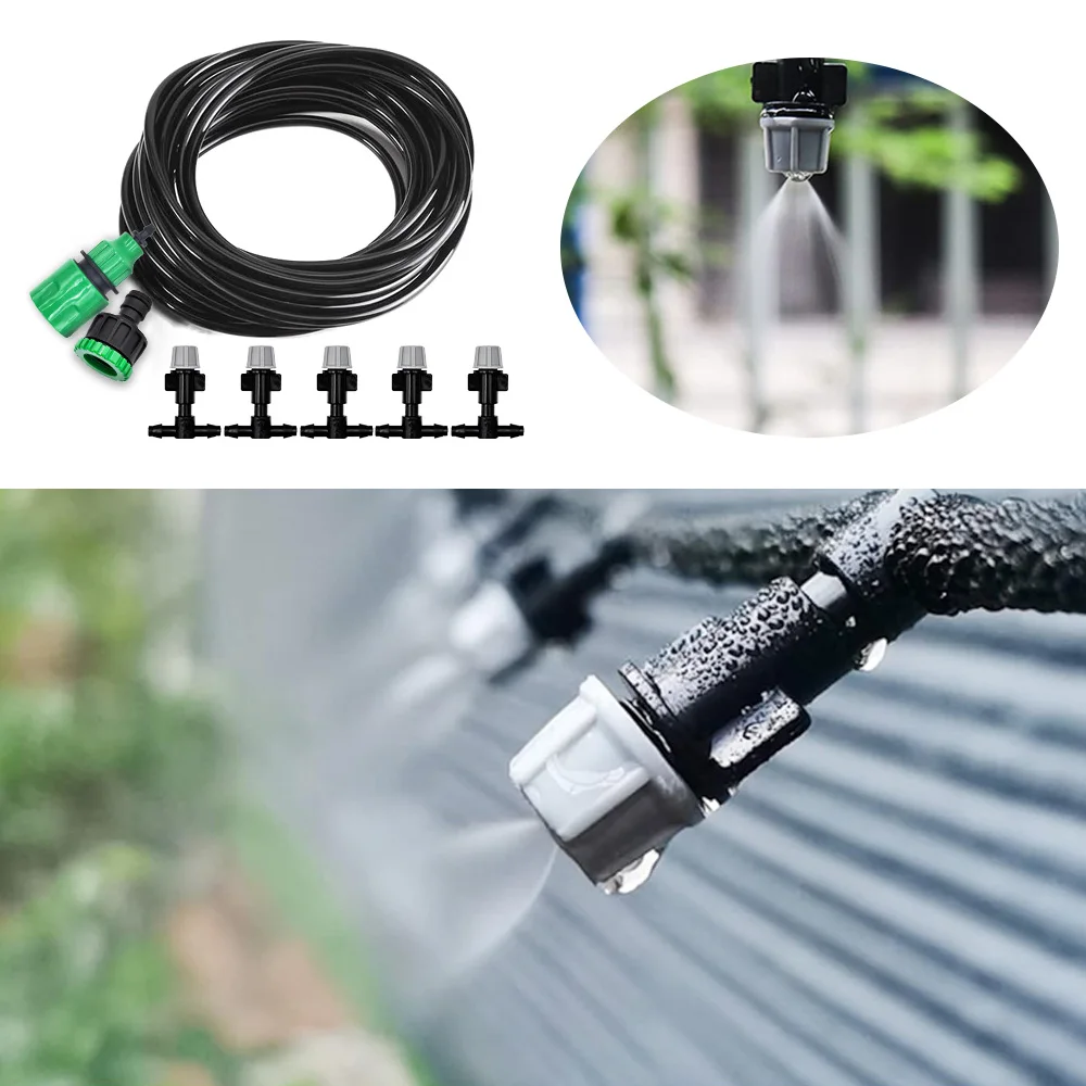 

10M New Irrigation System with 10 Sprinklers Nozzles, Misting Fog Cooling & Water Sprayer for Garden and Agricultural Use