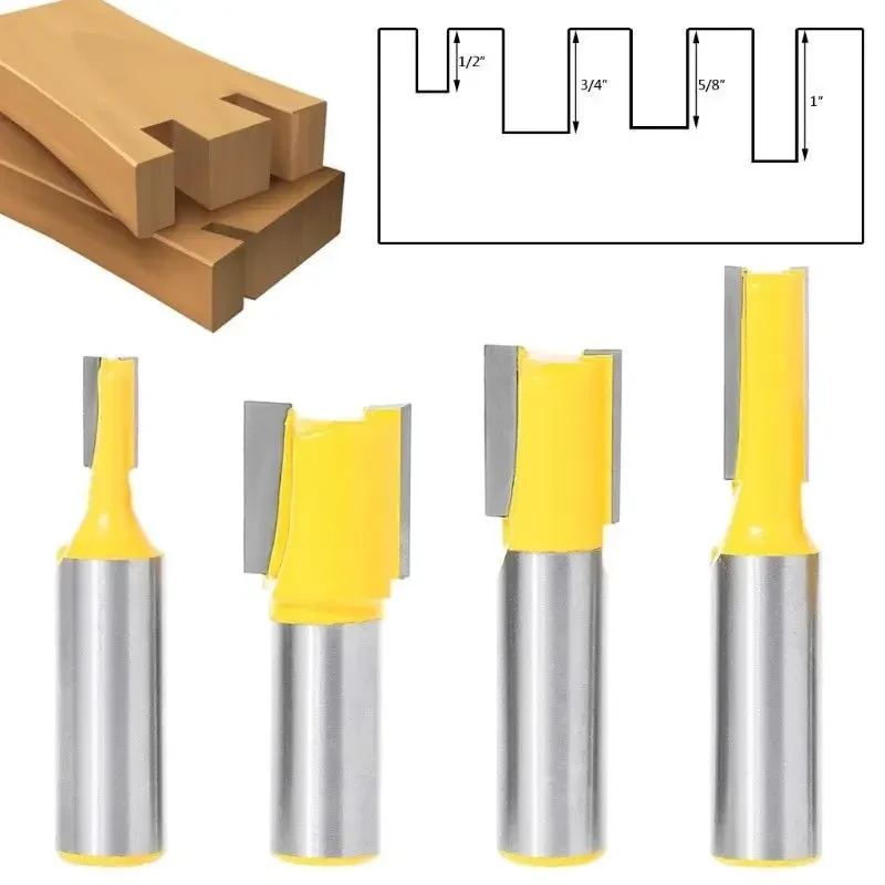 4 peças/conjunto 1/2 "12.7mm haste fresa escultura em madeira lâmina extra 1/2" diâmetro de corte. Cortador de espiga para carpintaria de broca reta