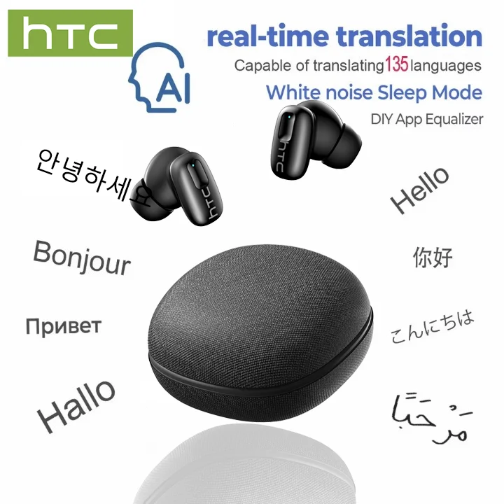 HTC NE75 TWS Bluetooth 6.0 AI Translator HiFi Stereo ENC Noise Cancelling Touch Control Wireless Earphones for Travel Sport — product photo 1 of 1