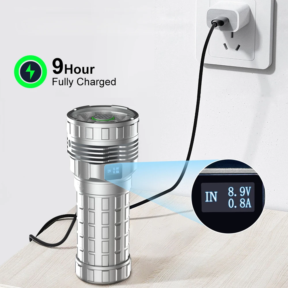 EDC LED Flashlight Type USB C Rechargeable Lamp 46950 Li-ion Outdoor Camping Lantern 26000 lumen Powerful Light Torch MACH V2.0