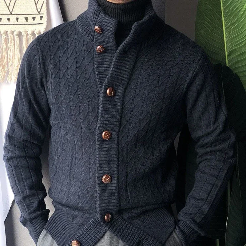 

Autumn Winter Turtleneck Sweater Men Knitwear Slim Fit Button Knit Coats Soft Warm Wool Business Cardigan Sweater Male Outerwear