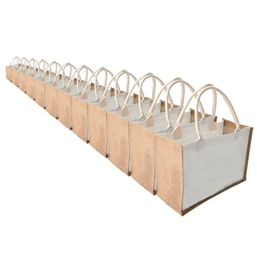 

Jute Beach Tote Bags, N Bridesmaid Tote Bags retro tote Bag, country chic Arts and Crafts 14.5*10.7*6.5[pcs12]Jute Bags with Ha