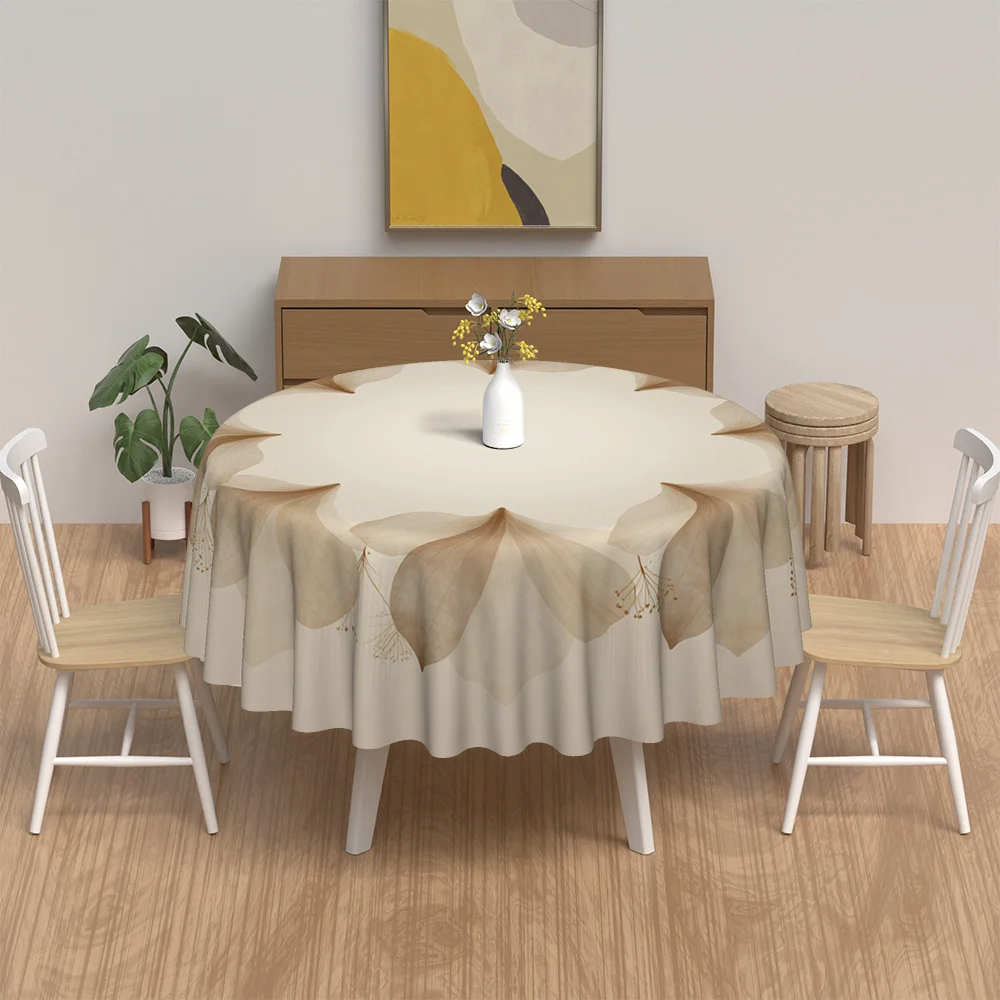 2D printed round tablecloth, tablecloth, round tablecloth, beige pattern design